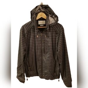 Zara Man Rain Jacket Windbreaker  with  Hood Geo Pattern  Size XL Gray Black
